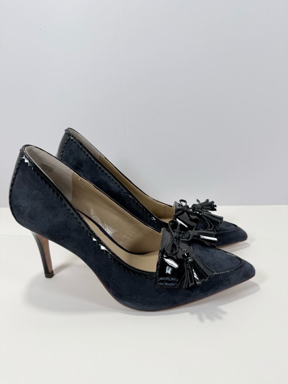 Ann Taylor Navy Suede Pointed Tassel Pumps, Size 6.5
